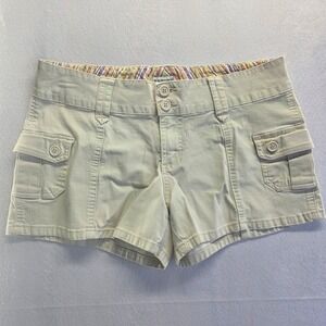 No Boundaries Y2K 13 Juniors Beige Mini Cargo Shorts Stretch Cotton Spandex